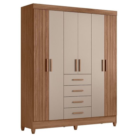 Guarda Roupa Solteiro Aruba 6 Portas e 4 Gavetas Carvalho/fendi - Moval