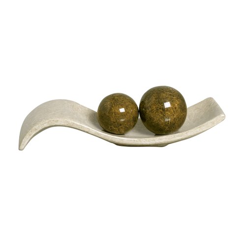 Decoração Sala Centro de Mesa Cerâmica Safira com Esfera Bege e Marrom