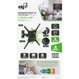 Suporte Articulado para Tv, Elg, Full40, para Tvs de 26" a 65", Inclinação, Ajuste de Nível, Preto - 5