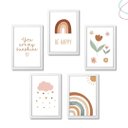 Ver imagem 4 de Kit 5 Quadros Decorativos Arco-íris Boho Escandinavo:pinus