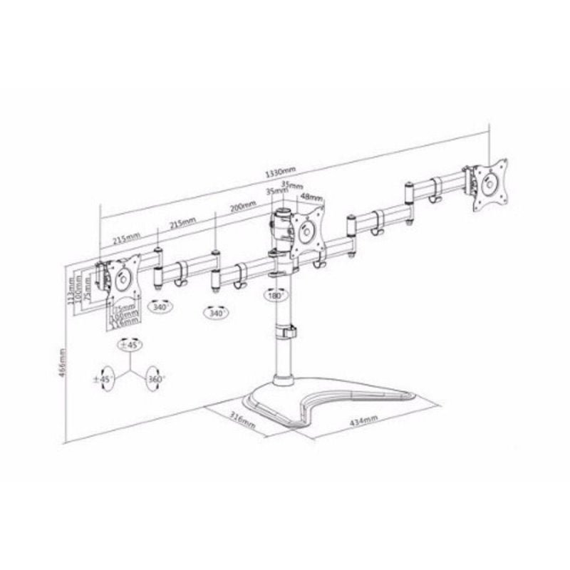 Suporte Para 3 Monitores 15 A 27 De Mesa Com Ajuste De Altura E Convergência Ldt07-t036 Elg Preto - 7