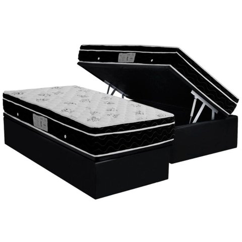 Cama Box Baú Solteiro: Colchão Molas Bonnel Ortobom Nanolastic Physical + Base CRC Courano Black(