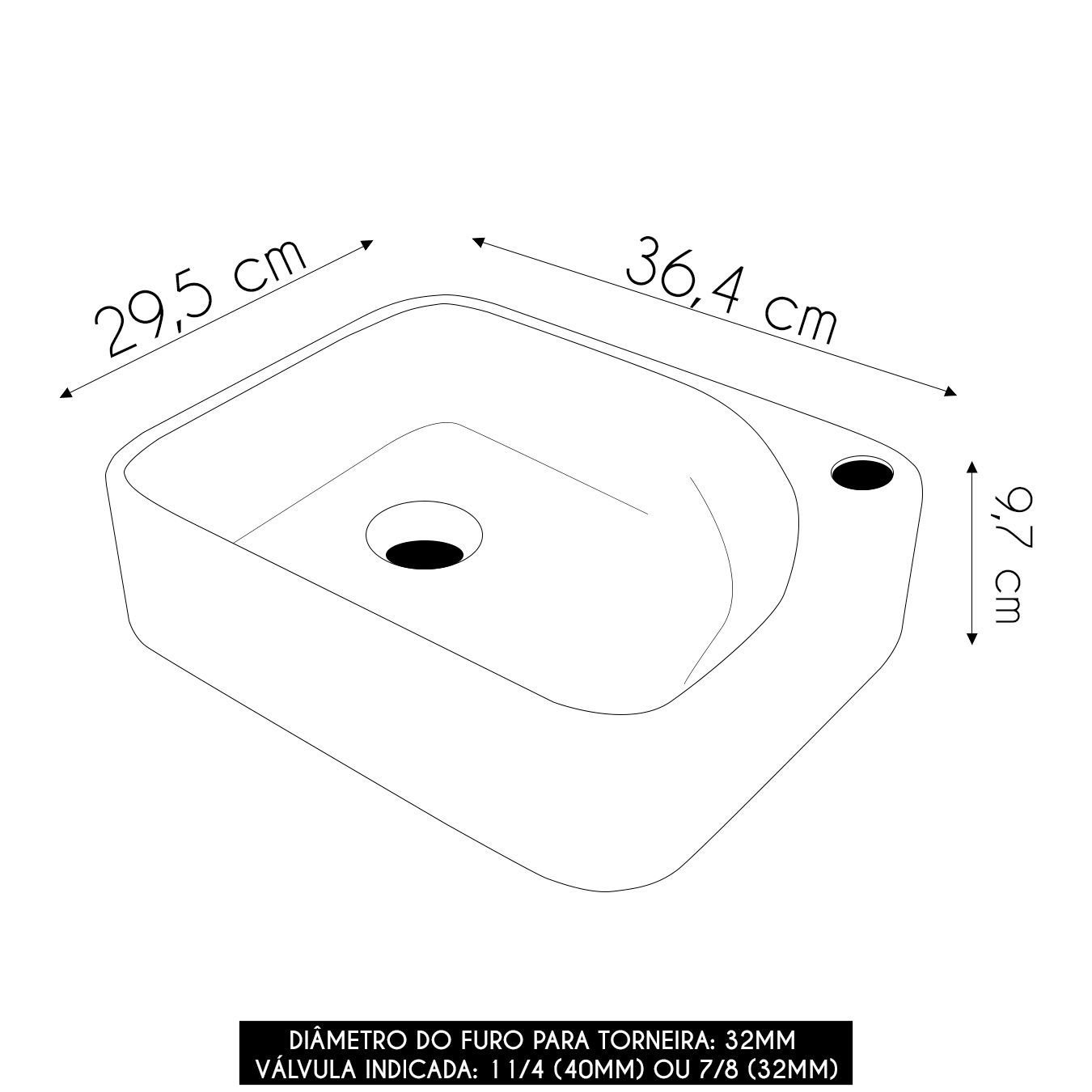 Cuba Pia para Banheiro Retangular 36cm Jasmin C08 Preto - Mpozenato - 4