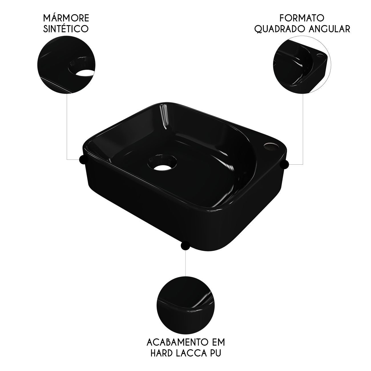 Cuba Pia para Banheiro Retangular 36cm Jasmin C08 Preto - Mpozenato - 3