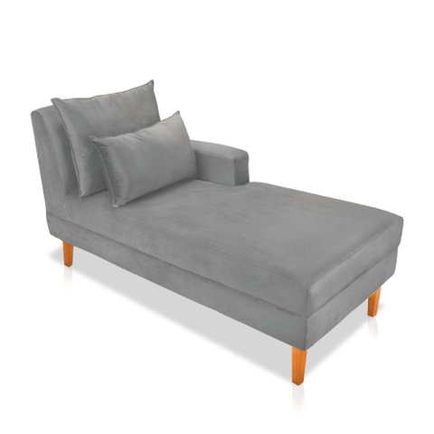 Divã Chaise Chloe 1,60M Veludo Pés Chanfrado Castanho - Cinza