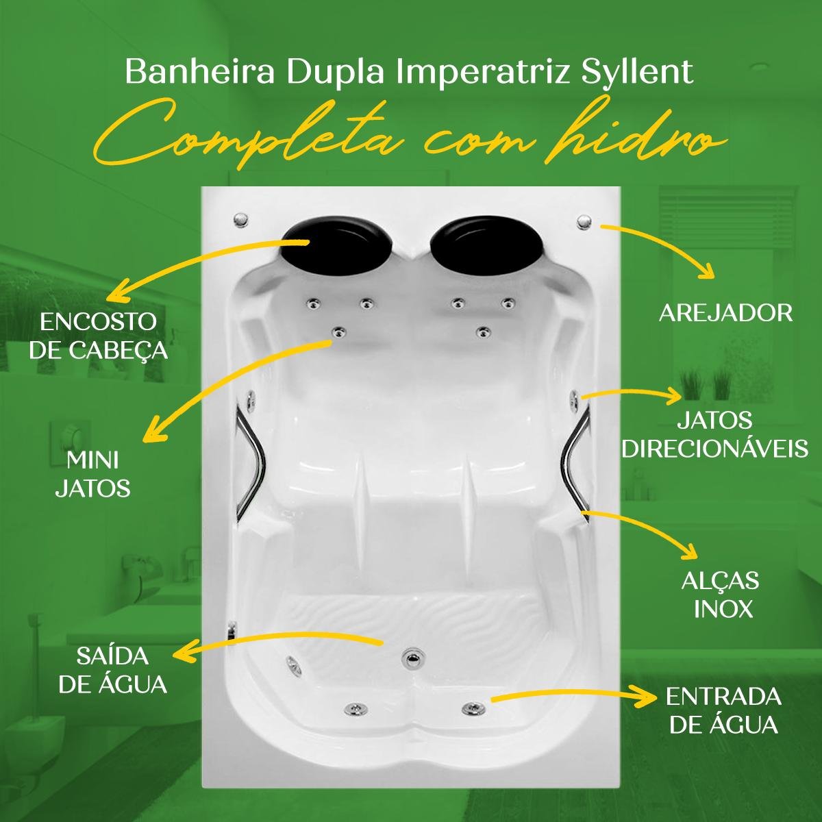 Banheira Dupla Imperatriz Syllent Completa com Hidro em Acrílico - 4
