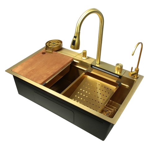 Cuba Inox Dourada Pia Cozinha Gourmet Luxo 75x46cm