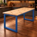Ver imagem 1 de Mesa de Jantar Reforçada Industrial 200x70cm Tampo Bege Pés Azul