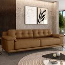 Ver imagem 1 de Sofá Living 3 lugares 232cm Agostino Pés Design em Ferro Couro Caramelo G52 - Gran Belo