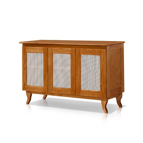 Buffet Aparador Tela 3 Portas Madeira Deltan Maciça Vintage Retrô Reforçada Alta Qualidade Castanho