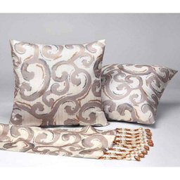 Kit Peseira + Almofadas Imperial Queen Tafetá com Pedraria 03 Peças - Areia - 1