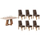 Ver imagem 1 de Conjunto: Mesa Sala Jantar Celeste C/ Tampo Madeirado C/ Vidro Curvo 160x90cm e 6 Cadeiras Ondina