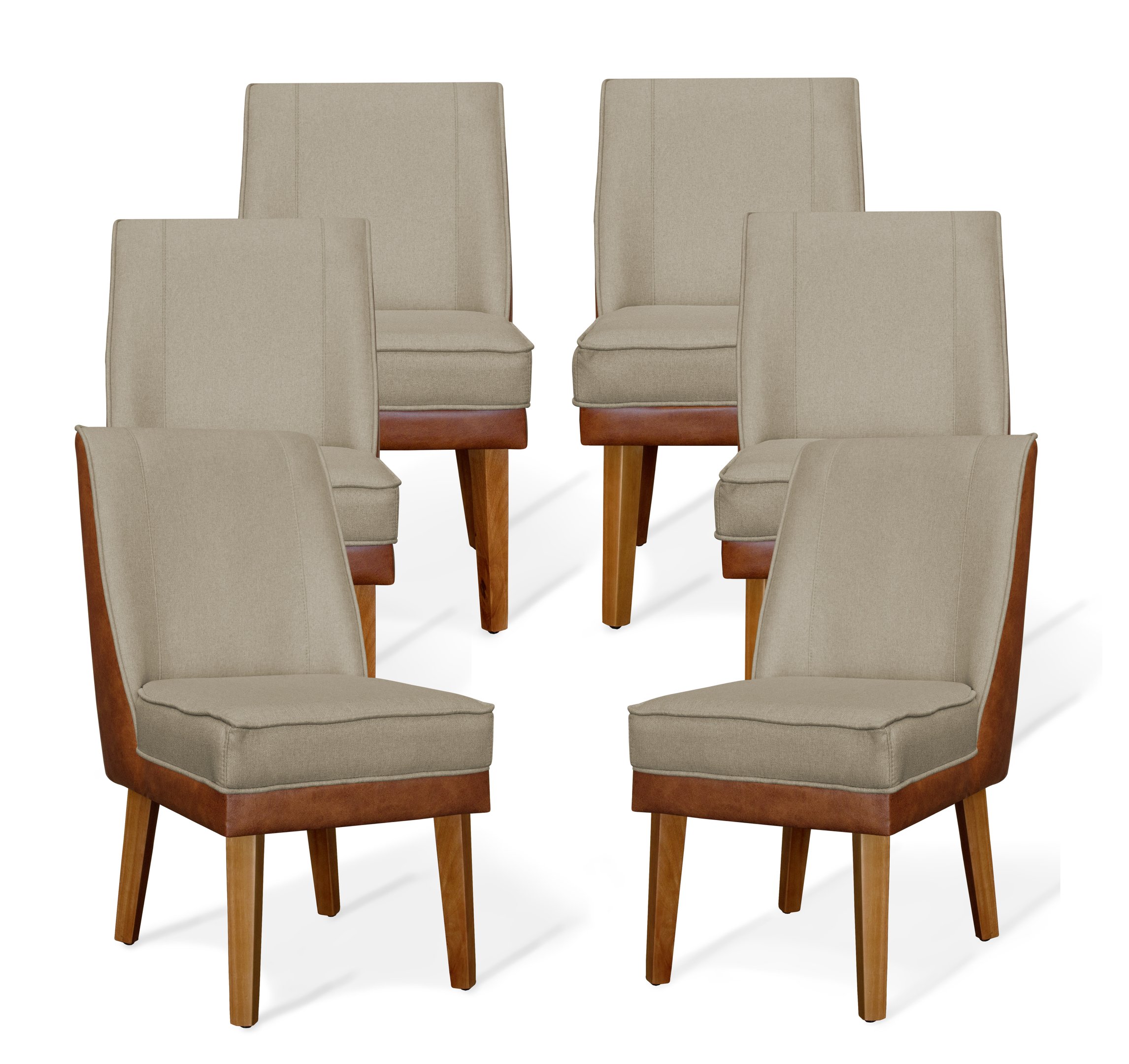 Kit 6 Cadeiras De Jantar Virgínia Compose Linho Castor e Courissimo Nozes - Meu Lar Decorações