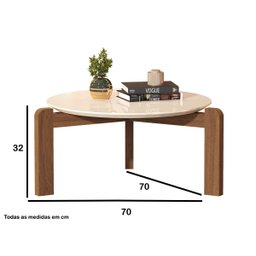 Mesa de Centro Sala de Estar Decoração Pés Madeira Áustria Offwhite - 5