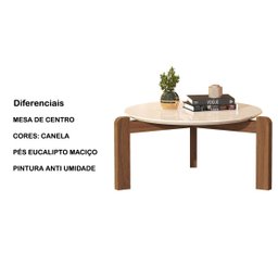 Mesa de Centro Sala de Estar Decoração Pés Madeira Áustria Offwhite - 3