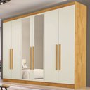 Ver imagem 1 de Guarda-roupa Casal Oslo 6 Portas 4 Gavetas 100% Mdf com Espelho Peroba/off White - Mademarques