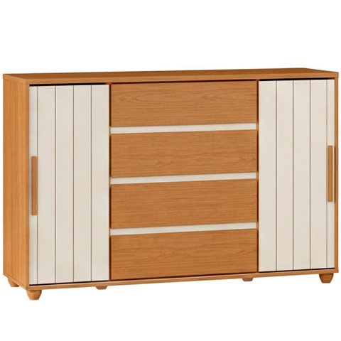 Cômoda Sapateira para Quarto 2 Portas 4 Gavetas Parma A04 Flex Cinamomo Off White - Lyam Decor