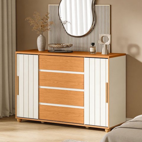 Cômoda Sapateira para Quarto 2 Portas 4 Gavetas Parma A04 Flex Cinamomo Off White - Lyam Decor