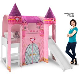 Cama Infantil com Escorregador e Barraca 2 Torres Castelo Princesa P13 Branco/Rosa - Mpozenato - 5