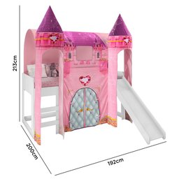 Cama Infantil com Escorregador e Barraca 2 Torres Castelo Princesa P13 Branco/Rosa - Mpozenato - 4