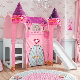 Cama Infantil com Escorregador e Barraca 2 Torres Castelo Princesa P13 Branco/Rosa - Mpozenato - 6