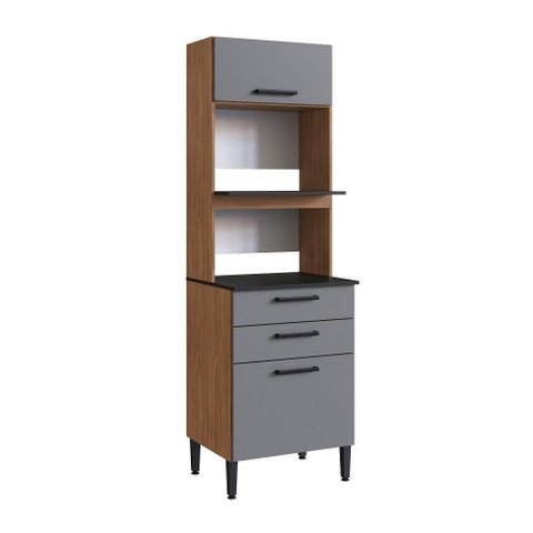 Balcão Giovanna Duplo Espaço Forno 2 Portas 2 Gavetas - Casajá - Freijo/cinza