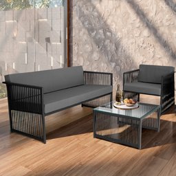 Conjunto para Área Externa de Corda Náutica - Poltrona Namoradeira Mesa de Centro Santiago - 1