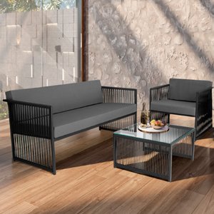 Conjunto para Área Externa de Corda Náutica - Poltrona Namoradeira Mesa de Centro Santiago