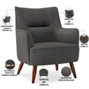 Ver imagem 4 de Poltrona Decorativa Fixa Pés de Madeira Isabella D02 Linho Cinza Escuro C-416 - Lyam Decor