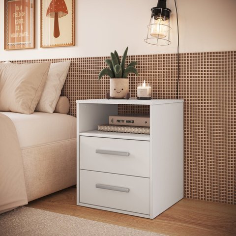 Mesa de Cabeceira 48cm com 2 Gavetas e Nicho Integrato