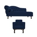 Ver imagem 2 de Kit Diva Recamier Diana 140cm Lado Direito e 01 Poltrona Classic Suede Azul Marinho - ADJ Decor