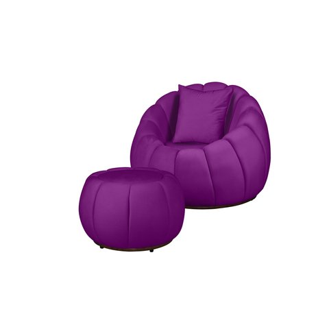 Kit Poltrona + Puff Concha + Almofada Veludo Roxo