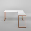 Ver imagem 5 de Mesa Branca com Cobre em L Apoio Escritório Estilo Industrial Diretor Metal e Madeira 150x150cm