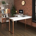 Ver imagem 2 de Mesa Branca com Cobre em L Apoio Escritório Estilo Industrial Diretor Metal e Madeira 150x150cm