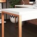 Ver imagem 3 de Mesa Branca com Cobre em L Apoio Escritório Estilo Industrial Diretor Metal e Madeira 150x150cm