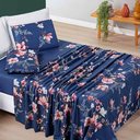 Ver imagem 1 de Jogo Cama Lençol Celi Casal Padrão Micropercal 200 Fios 4 Peças - Azul Marinho Floral