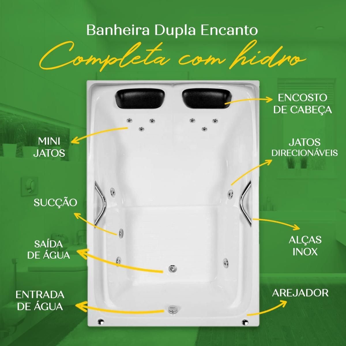 Banheira Dupla Encanto Completa com Hidro em Acrílico - 1.70x1.10x0.45 - 220v - 7