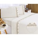 Ver imagem 1 de Jogo lençol Atenas quarto casal Queen bordado 4 peças 2fronha:Palha com Caqui