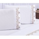 Ver imagem 7 de Jogo lençol Atenas quarto casal Queen bordado 4 peças 2fronha:Palha com Caqui