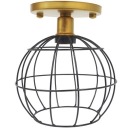 Lustre Teto Plafon Industrial Aramado Globo Preto Retrô Luminária Vintage Dourado Agp Ilumini - 1