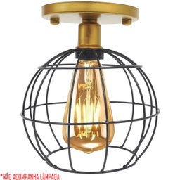 Lustre Teto Plafon Industrial Aramado Globo Preto Retrô Luminária Vintage Dourado Agp Ilumini - 4
