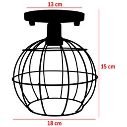 Lustre Teto Plafon Industrial Aramado Globo Preto Retrô Luminária Vintage Dourado Agp Ilumini - 2
