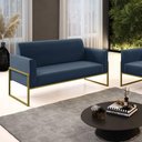 Ver imagem 2 de Sofá Namoradeira Base Industrial Alta Dourado Marisa Suede D03 - D\'rossi Cor Azul Marinho