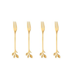 Conjunto 4 Garfos de Aço Inox Aperitivo Leaves Dourado - Wolff