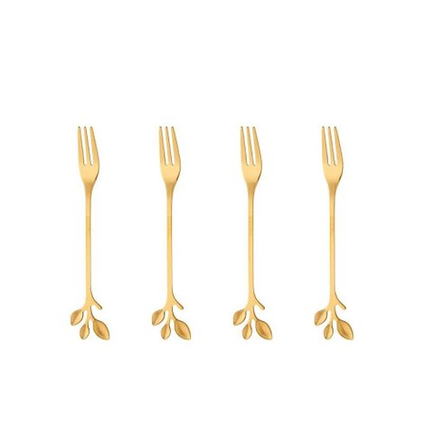 Conjunto 4 Garfos de Aço Inox Aperitivo Leaves Dourado - Wolff