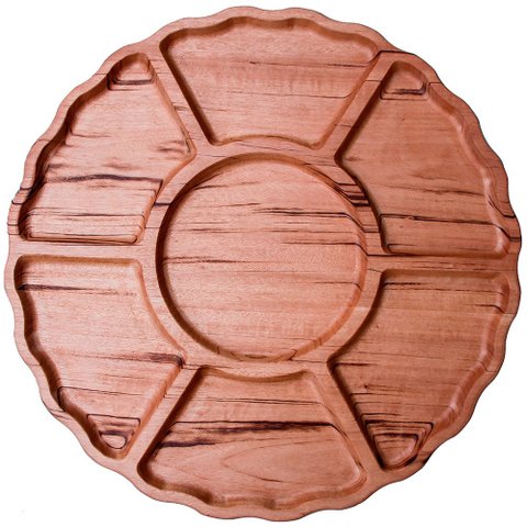 Petisqueira Grande Tábua de Aperitivos em Madeira Maciça 7 Cavidades