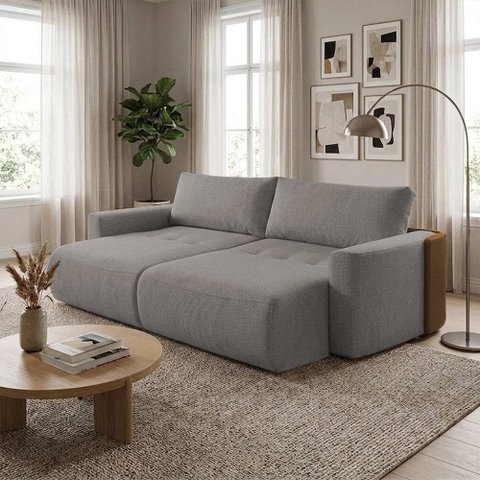 Sofá Cama 3 Lugares Belissimo 2,30m Estilo Orgânico Sofisticado para Sala Cinza
