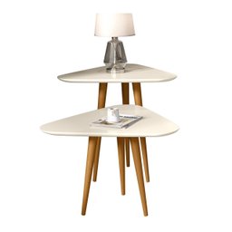 Kit Sala 2 Mesas Lateral e Apoio 3 Pontas Estilo Retro Pés Palito cor Off White - Comprar Moveis em  - 2