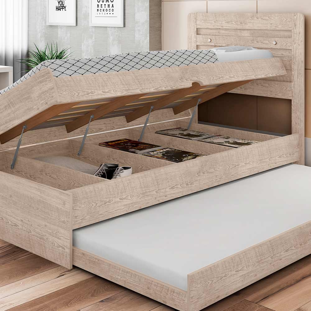 Cama Baú Com Auxiliar E 2 Colchões Solteiro Amarula Framar | MadeiraMadeira