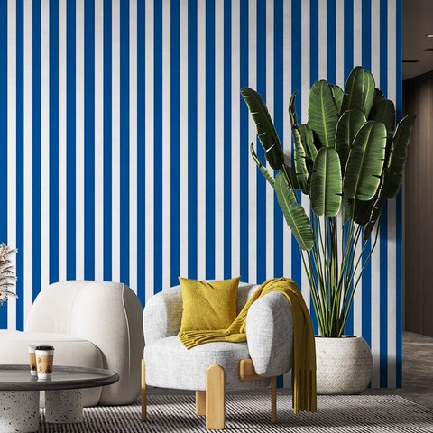 Papel de Parede Adesivo Listrado Azul e Branco - 2,5m